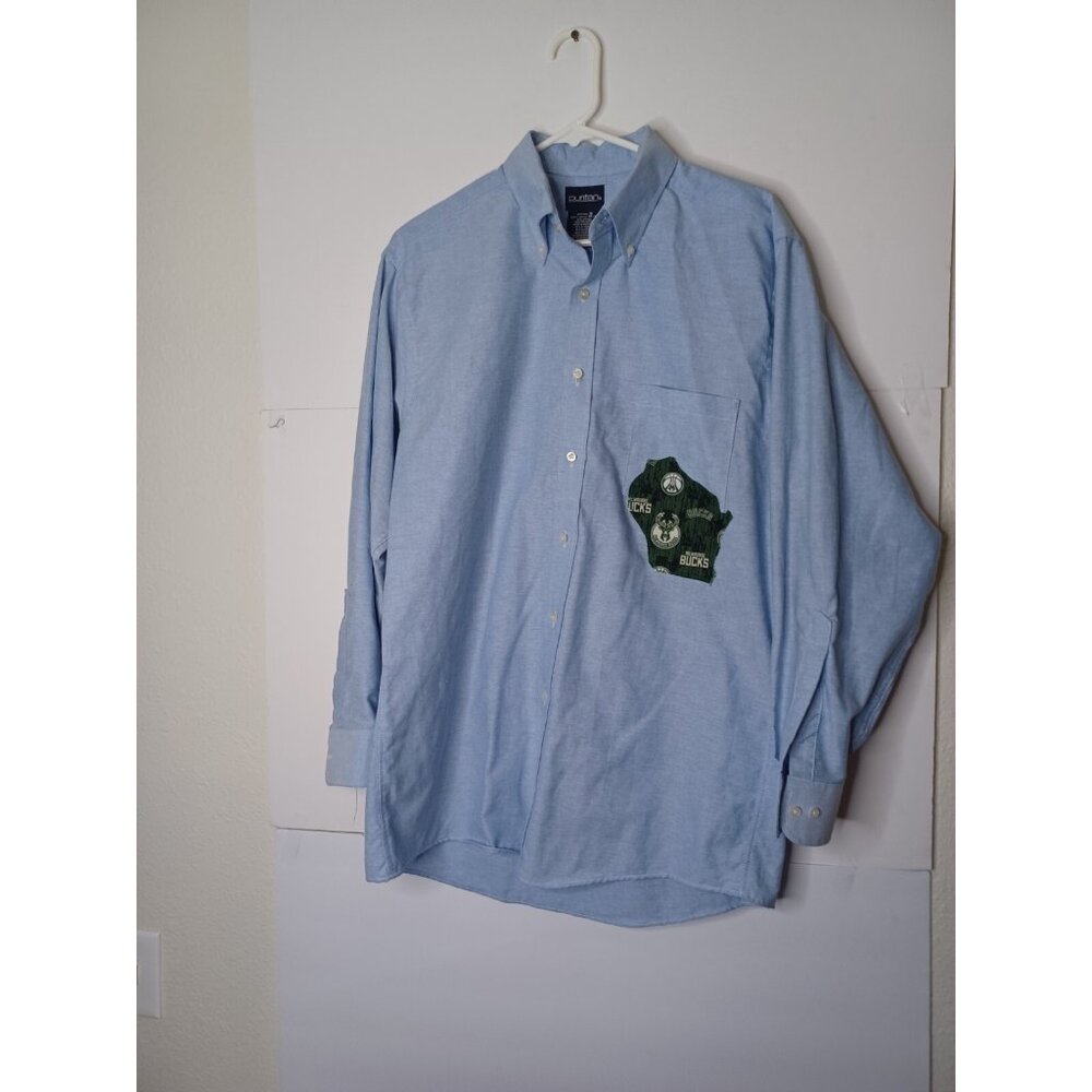 Milwaukee Bucks Basketball Button Down Long Sleeve Blue Shirt Mens Large
